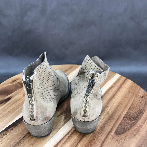 POP Brown Faux Leather Perforated Zip Up Block Heel Booties Womens Size 6 - Picture 4 of 6